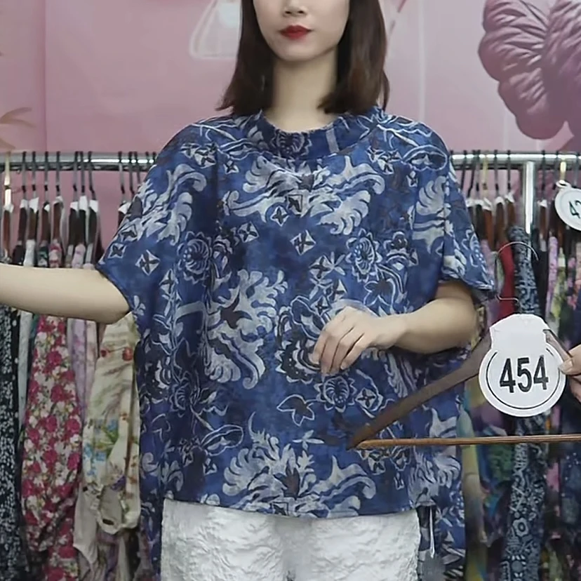 新中式国风青花瓷女士夏季减龄复古上衣