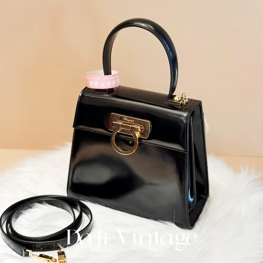 99新 FERRAGAMO/菲拉格慕 大吉中古/菲拉格慕黑金Top Handle小号