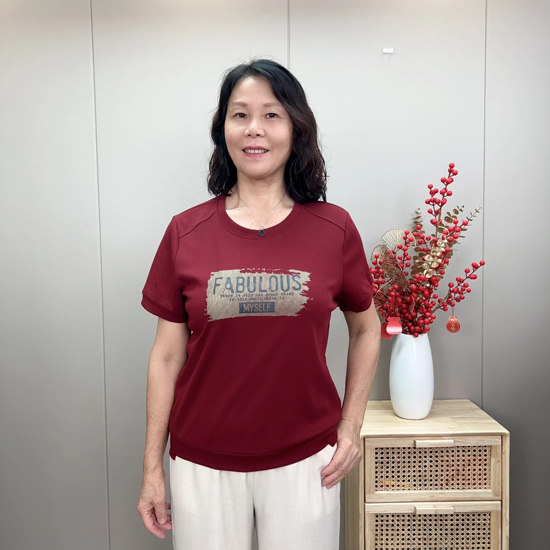 修身短袖宽松T恤印花圆领复古港风妈妈极简风夏季