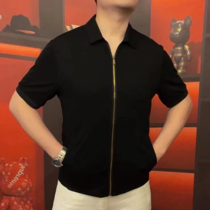 yjfs欧品【包邮】夏季男士高品质翻领短袖百搭休闲纯色半袖3772