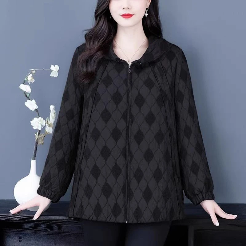 大码女装秋冬新款时尚菱格洋气休闲百搭外套ZSX25A0410