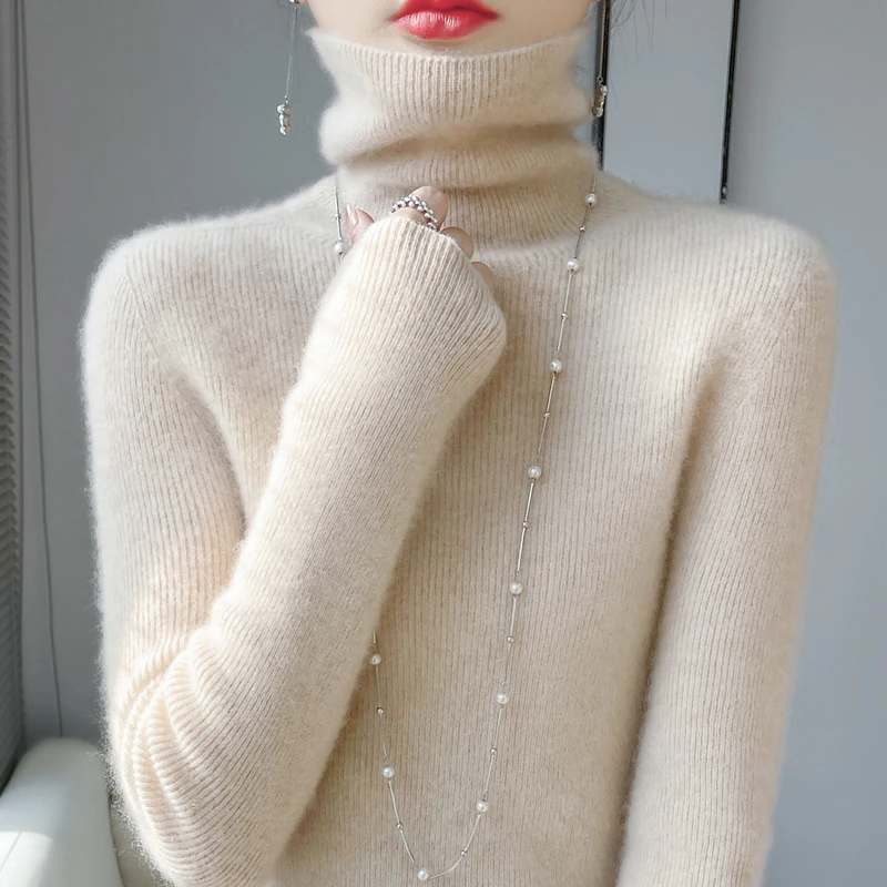 【一线成衣】100羊毛堆堆领针织羊毛衫女保暖修身洋气百搭打底毛衣