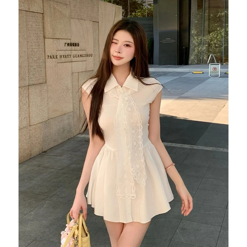 设计感小众收腰气质短裙2025夏季女装法式纯欲甜辣妹披肩连衣裙子