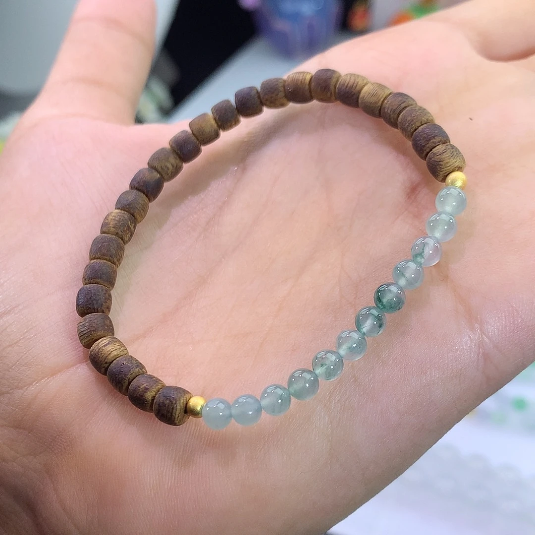 翡翠未镶嵌手链1号 冰飘蓝花小米珠