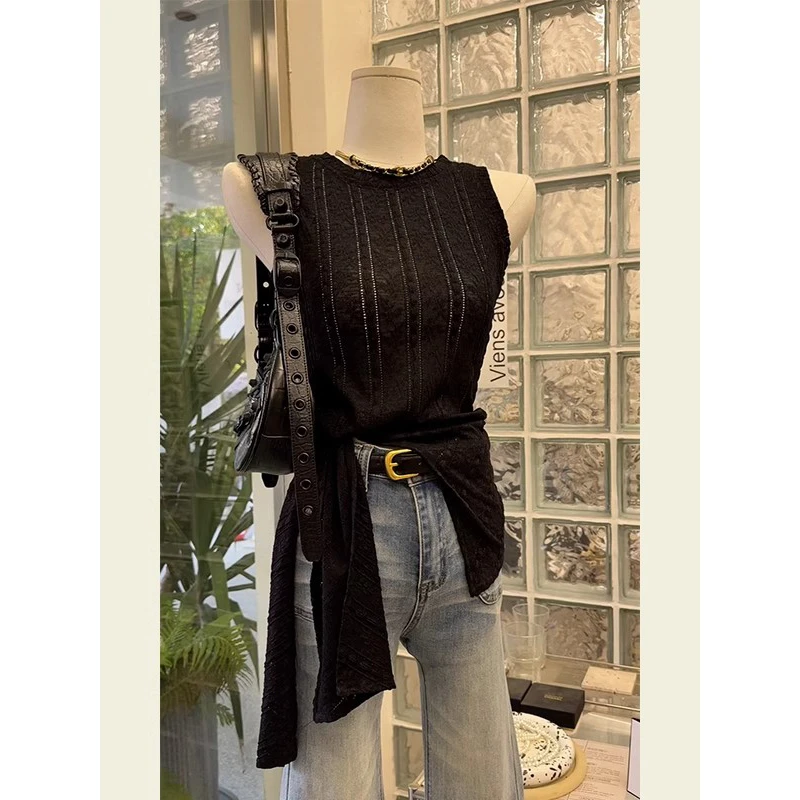 今年流行洋气减龄高级感超好看上衣独特漂亮黑色蕾丝无袖T恤女夏