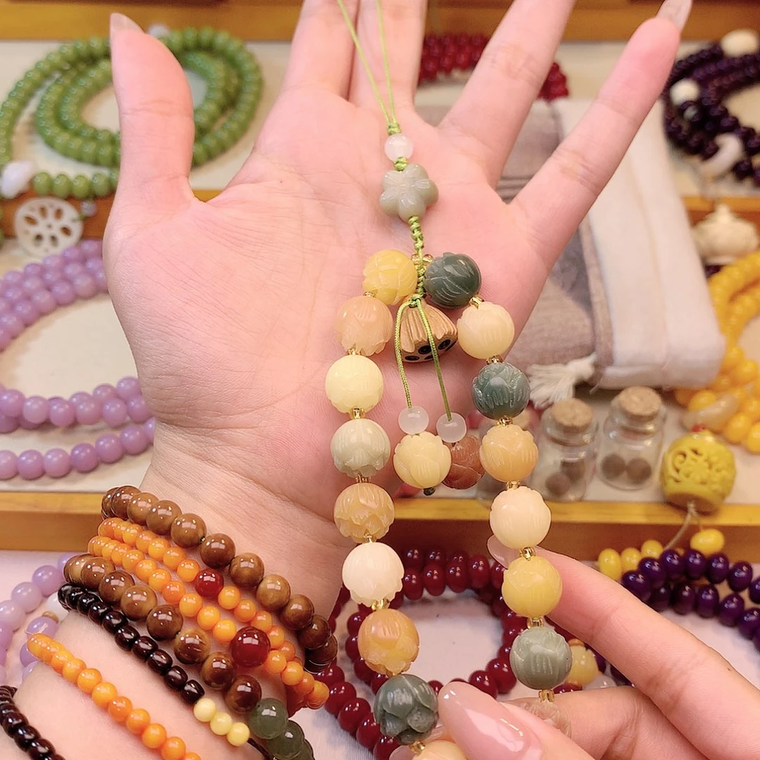 白玉菩提手串莲花手机挂