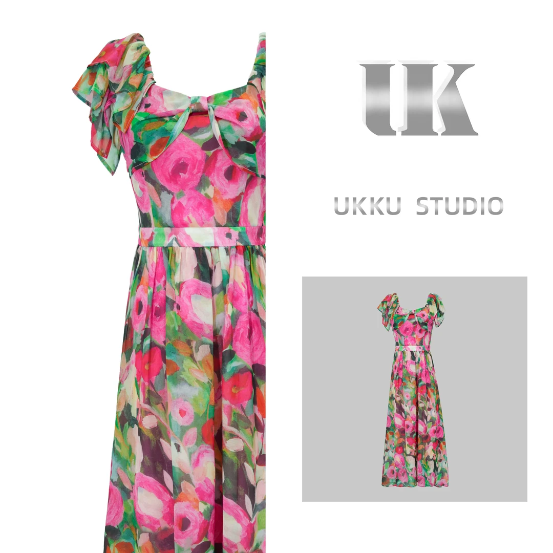 慧慧【UKKU STUDIO】轻奢设计师收腰碎花吊带玫瑰庄园连衣裙914140