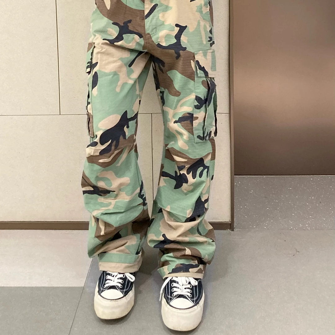 2025迷彩工装防撕裂多口袋水洗褶皱户外裤