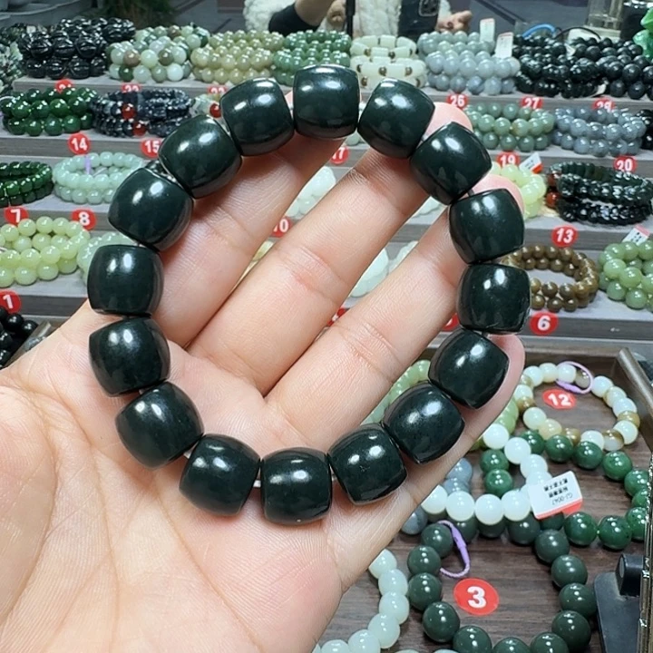 未镶嵌手链和田玉新疆黑油青直切卡14