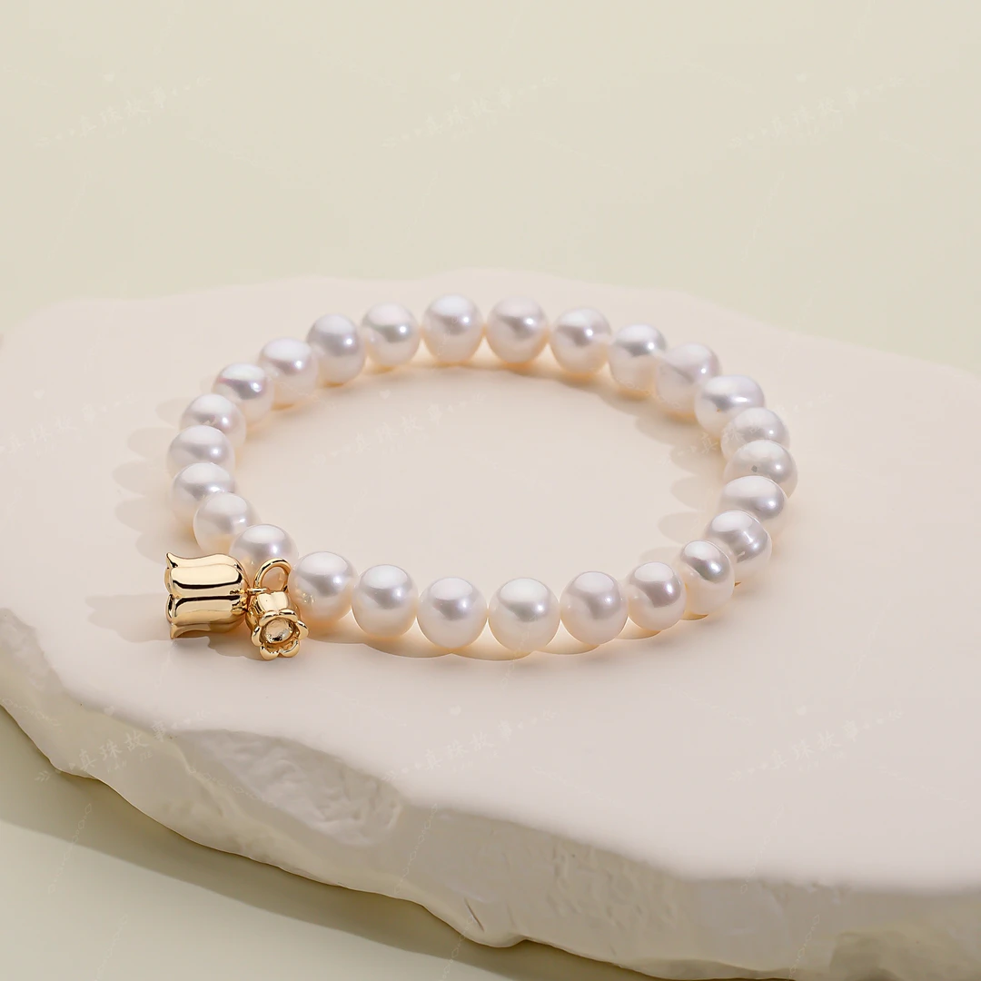 【铃兰花开 幸福归来】天然无核珍珠手链 6-7mm 弹力绳