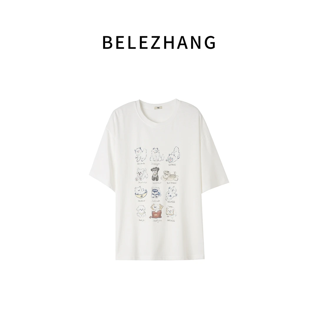 BELE ZHANG【小狗派对】夏季轻薄雪花透气休闲短袖-0893