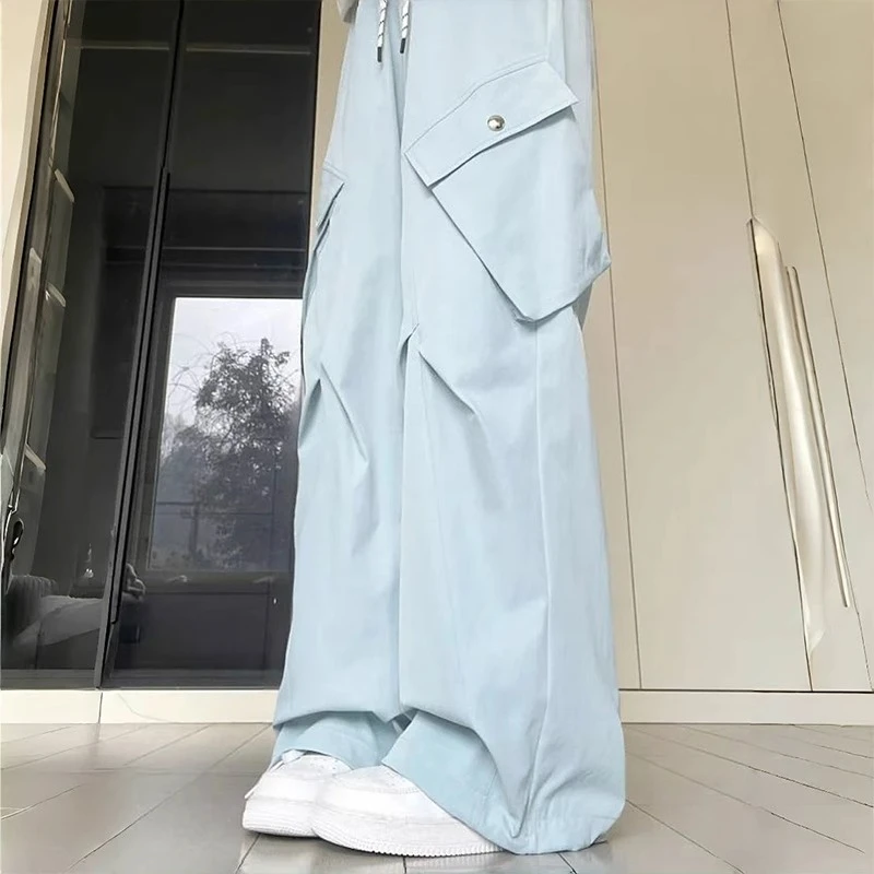 美式大口袋工装裤女春夏季2025新款高腰垂感拖地宽松阔腿直筒长裤