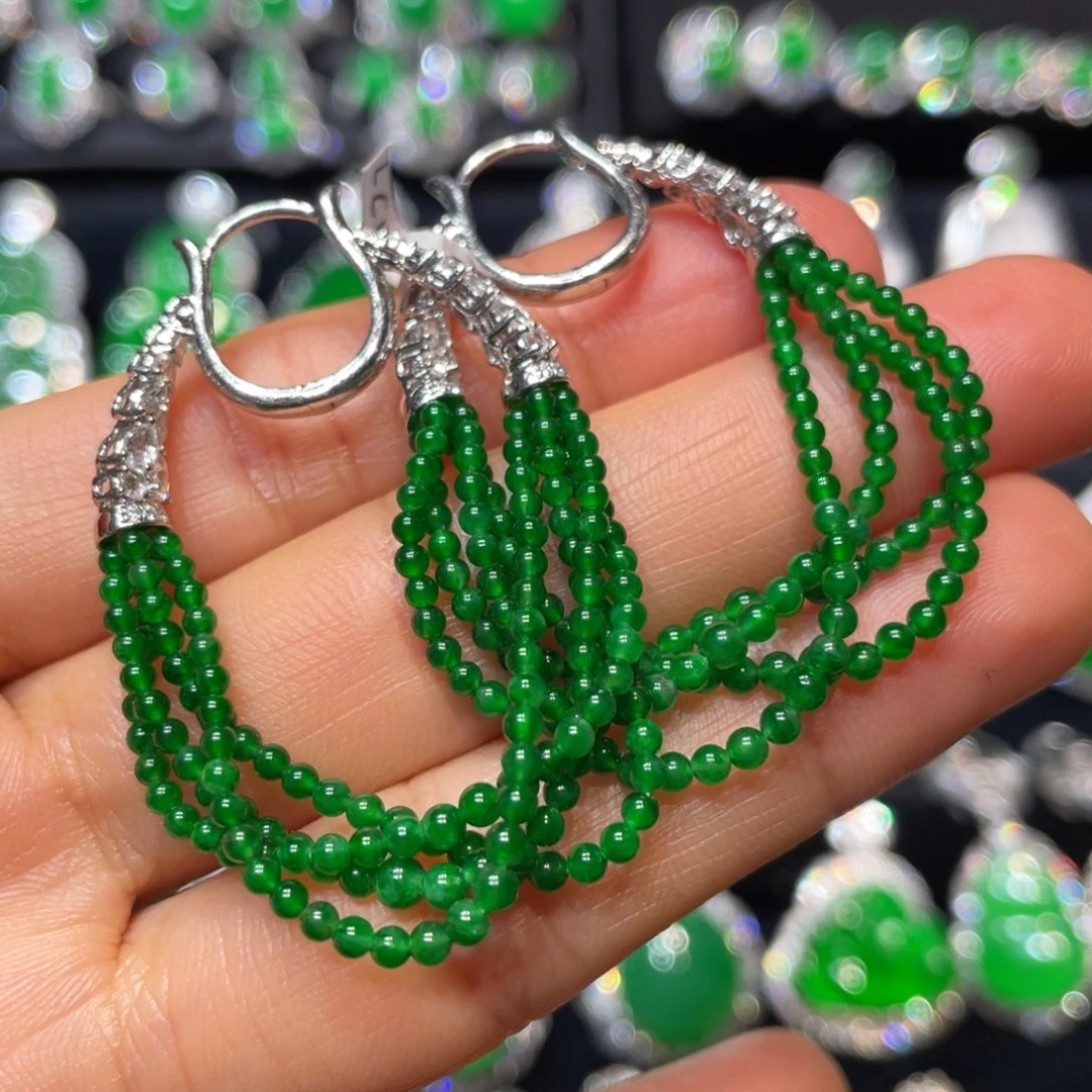 翡翠耳环18K金镶嵌小米珠耳环