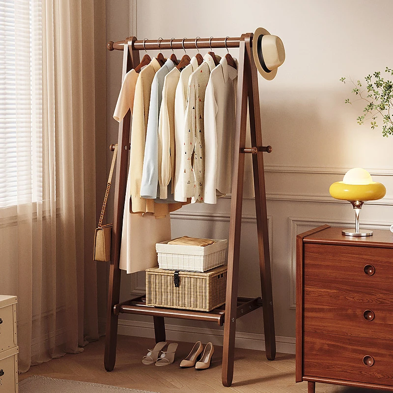 实木挂衣架卧室落地杆式衣帽架家用房间结实立式木质不占地置物架