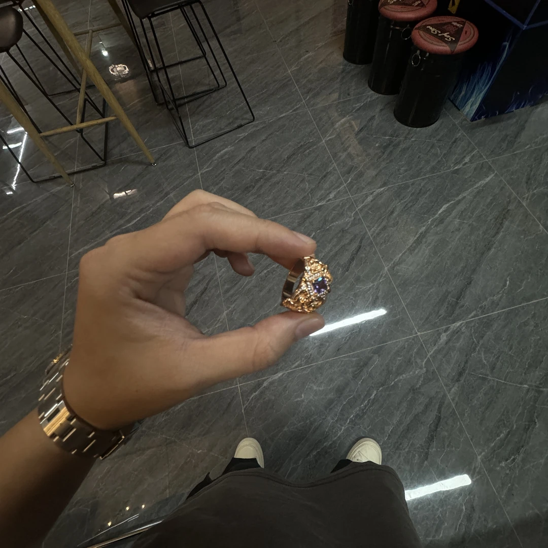 合金戒指 【涅槃 香槟荣耀 戒指】香槟粗紫锆戒指国潮风发字