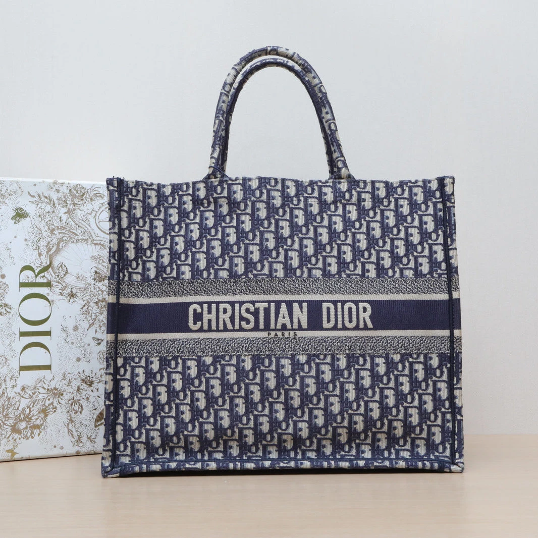 95新 DIOR/迪奥 【活动黑黑】Book Tote 大号 42 蓝色 帆布