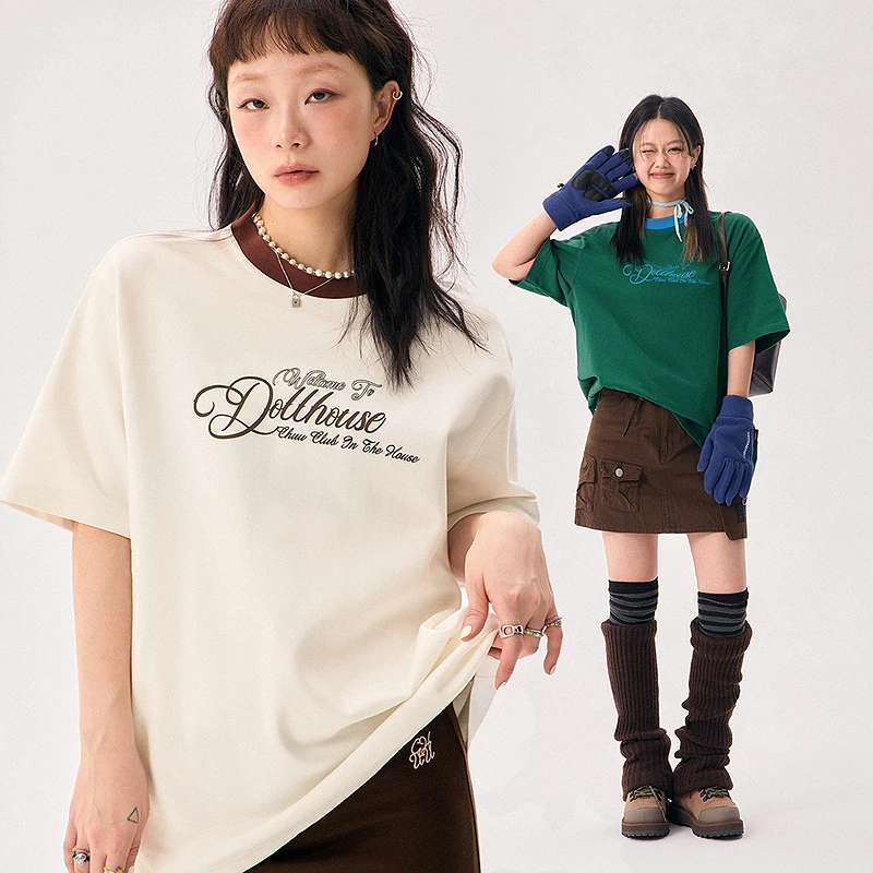 CHUU秋季女装简约字母印花设计圆领舒适休闲风穿搭个性百搭T恤