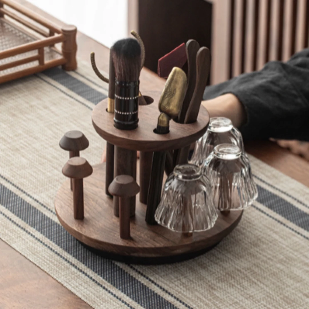胡桃木茶道六君子套装高端功夫茶具配件大全泡茶工具晾杯架茶杯