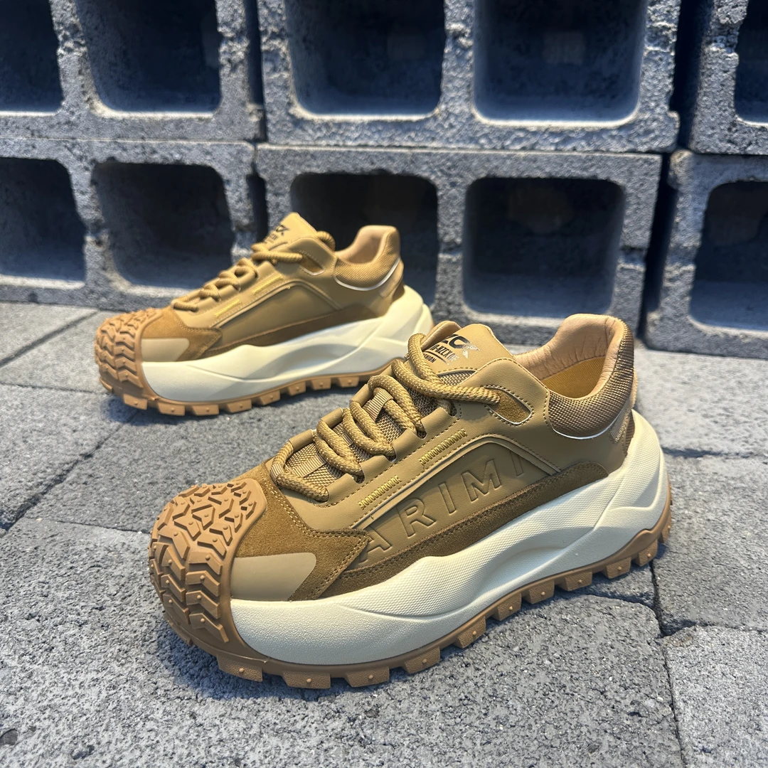 2025缝制鞋透气老爹鞋休闲皮鞋秋季鞋子极简风中跟复古反毛皮厚底