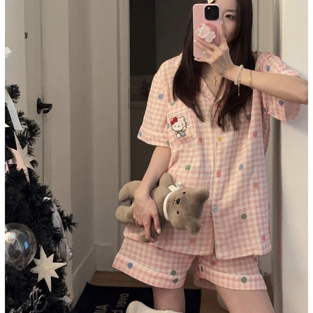 刺绣卡通少女睡衣纯棉短袖短裤薄款夏天甜美女士全棉家居服套装