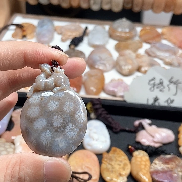 颈饰未镶嵌硅化珊瑚（珊瑚玉）
