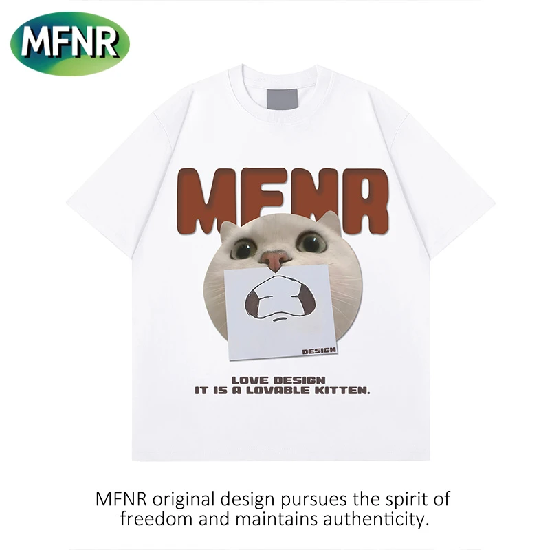 夏季小众设计感潮牌重磅纯棉短袖男女街头圆领百搭小猫印花T恤潮