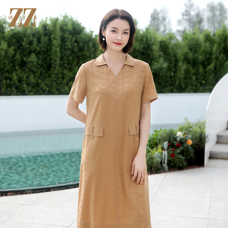 佐尔美夏季新款国风气质桑蚕丝休闲长裙中长连衣裙裙子女E32LS72