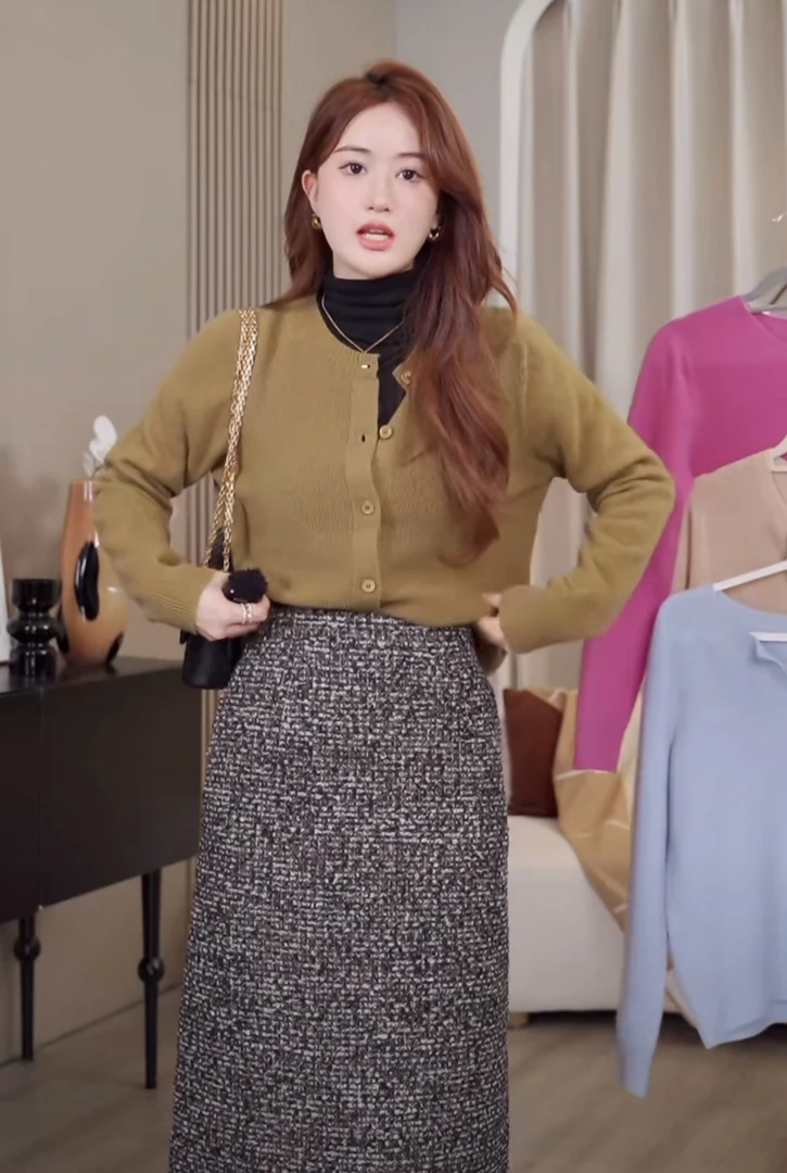 【十一】 小香风洋气粗花呢高腰显瘦包臀裙-画廊-66