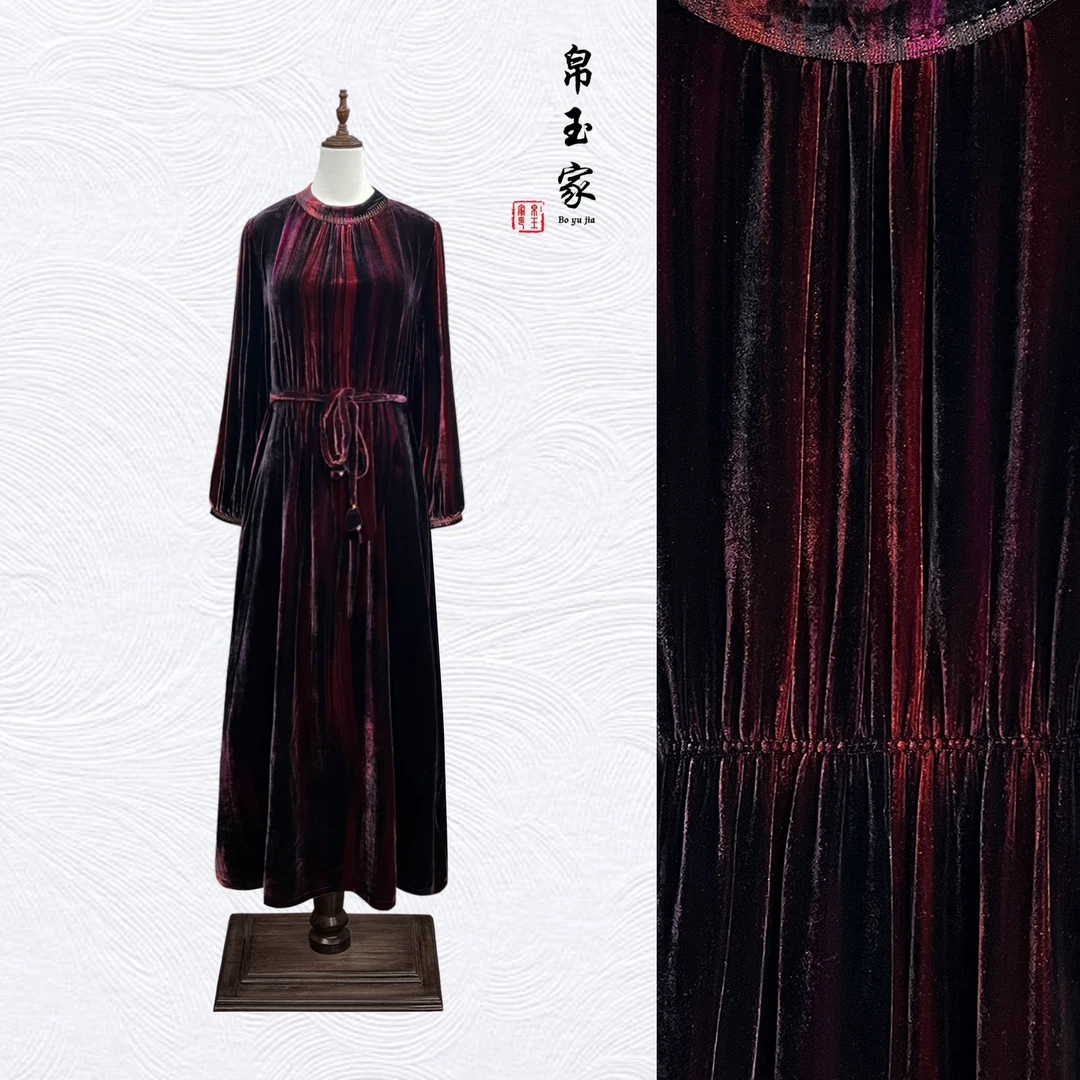 【帛玉家】155国风高雅七彩丝绒连衣裙中老年女装香云纱上衣女款