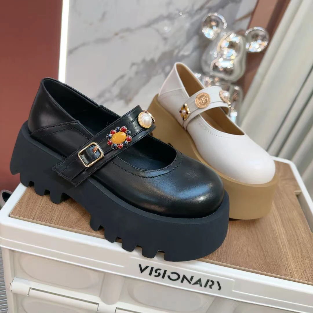 新款松糕厚底气质玛丽珍鞋2025夏季新款英伦风百搭小皮鞋2711-2泊