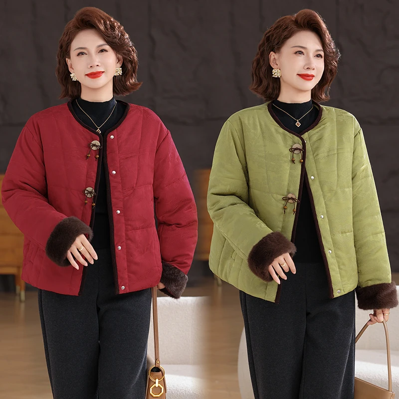 妈妈冬装小香风棉衣短款洋气中老年女装棉服外套贵夫人圆领小棉袄