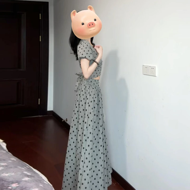 法式波点连衣裙子2025新款夏季女装高级感设计气质小个子收腰长裙