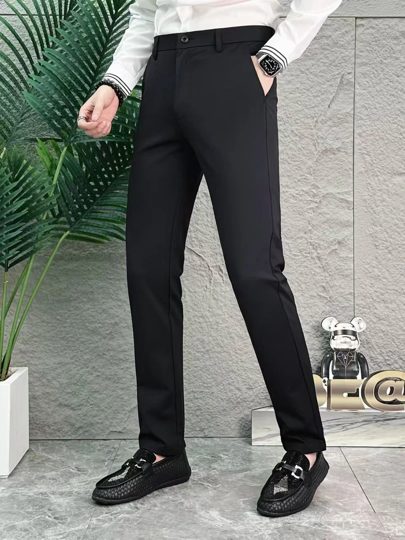 【热卖爆款】男士休闲西裤春夏季弹力修身直筒透气商务通勤长裤
