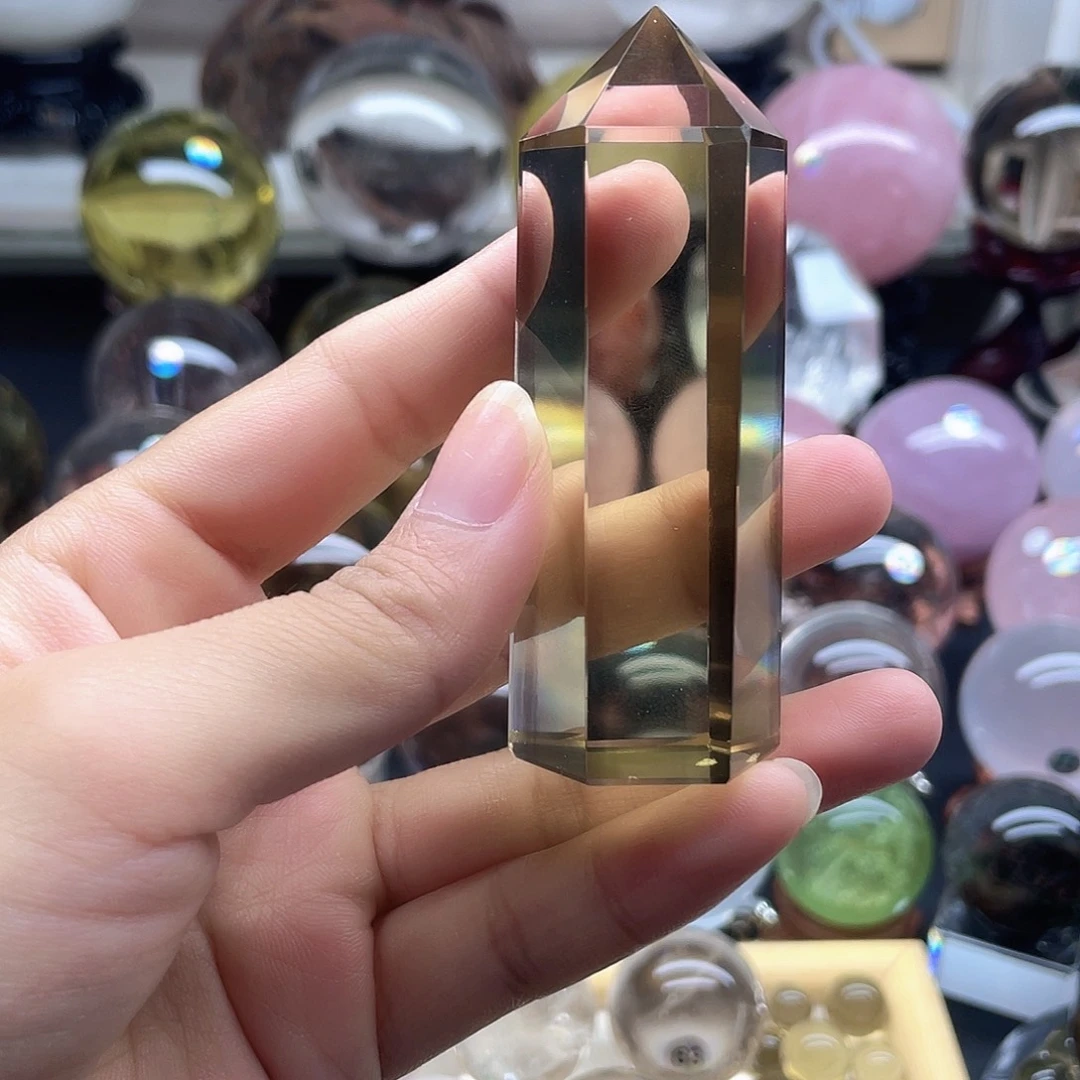 句***说水晶珠宝半成品未镶嵌黄水晶柱净体蓝针