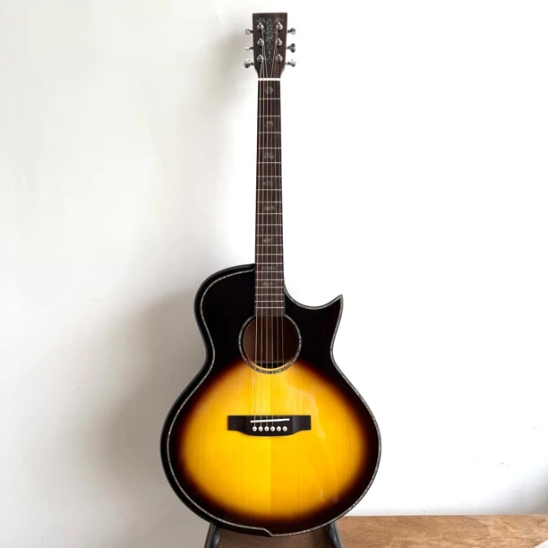 加振全单吉他41寸云杉桃花心全单尖缺角电箱吉他舞台演出木吉他