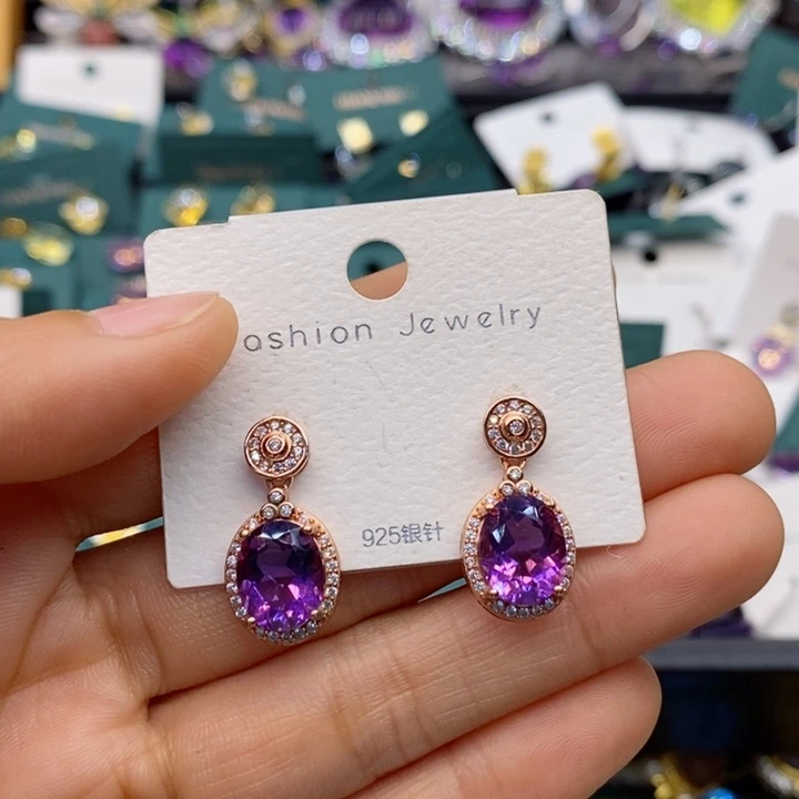 水晶耳饰银S925镶嵌小***理天然水晶耳饰