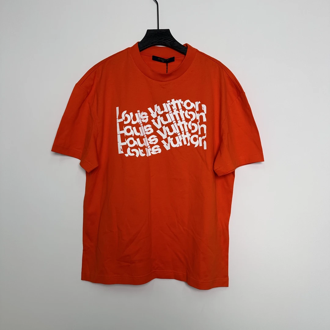 全新未使用 LouisVuitton/路易威登 S码 LV新款橘色弹幕针织短袖