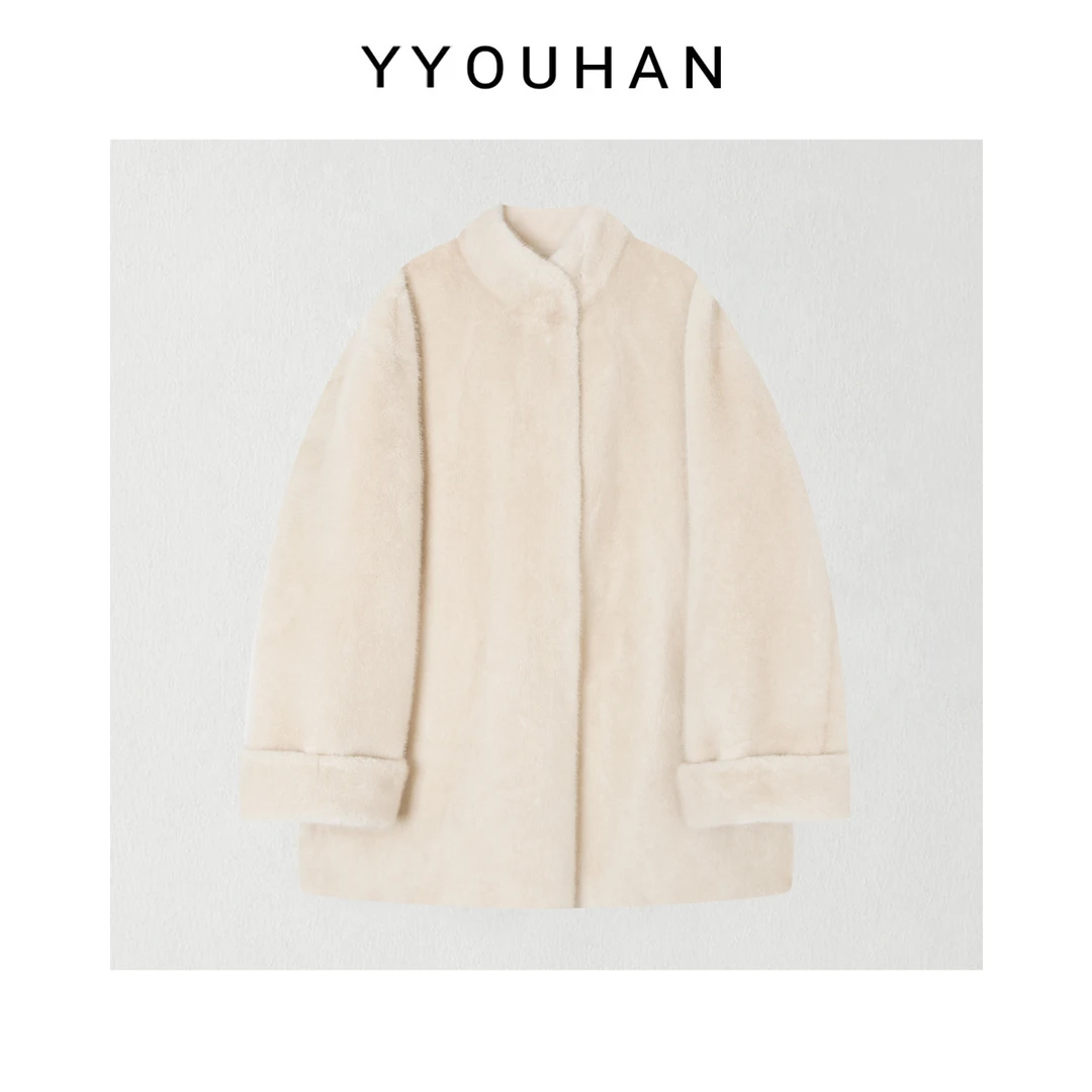 玖玖 仿真水貂年货定制显瘦百搭纯色加绒加厚款外套 2512C9211