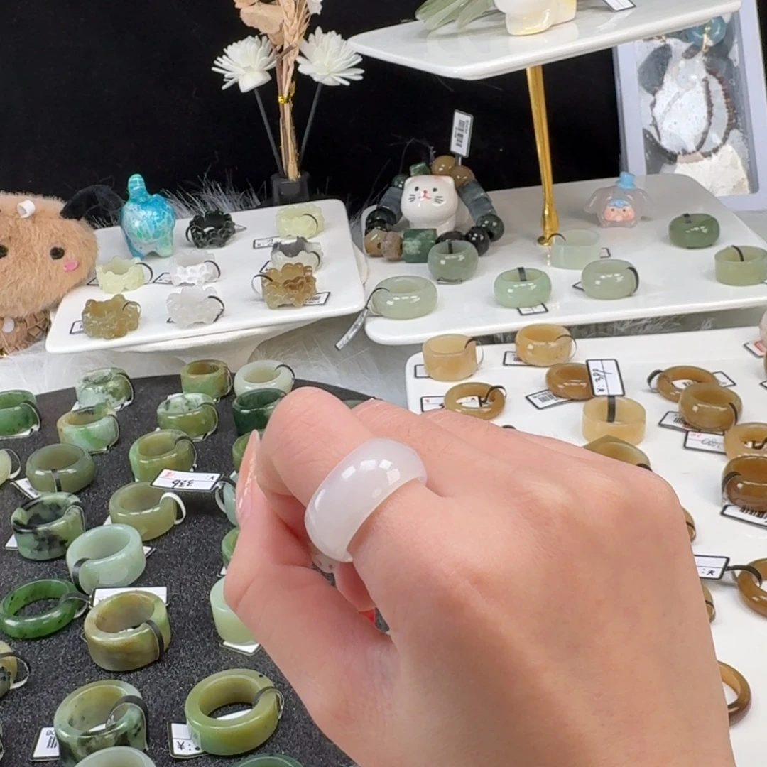 和田玉未镶嵌戒指o4冰白墩墩17.6