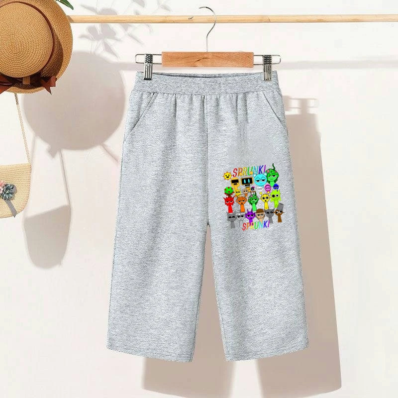 节奏盒子卡通裤子男儿童七分裤外穿夏季薄款中大童休闲裤运动裤