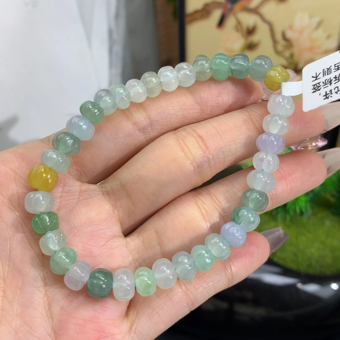 翡翠手链未镶嵌卡7冰胶南瓜多宝手串