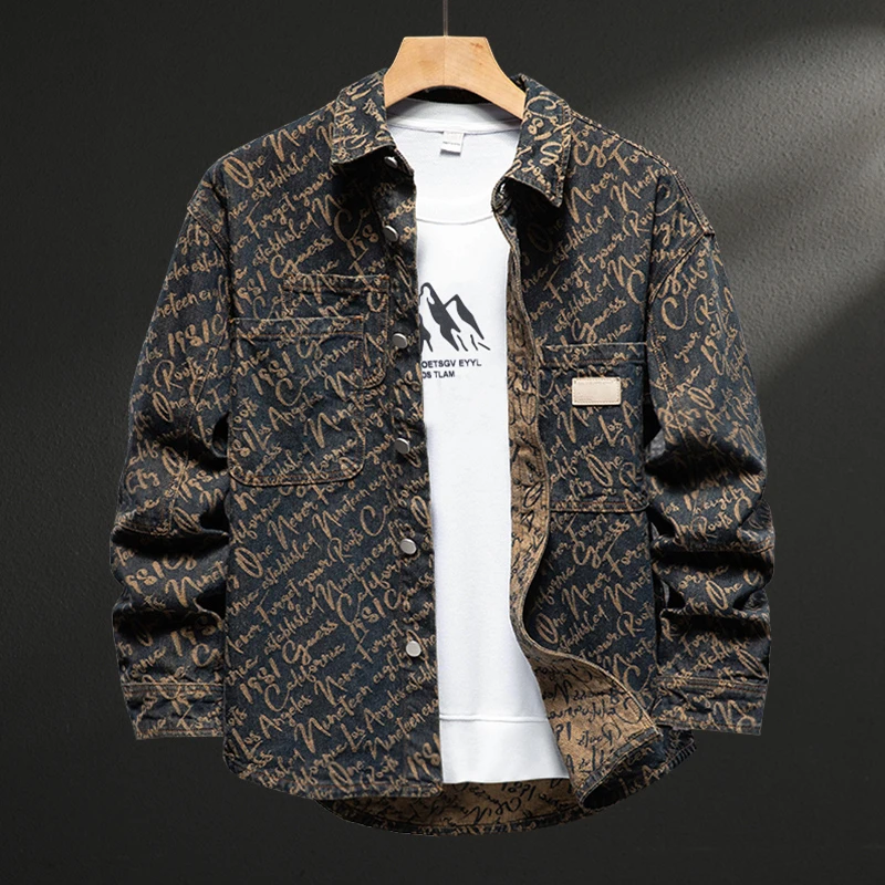 U&PURA轻奢欧美牛仔外套男士设计感复古宽松牛仔衬衫潮流休闲时尚