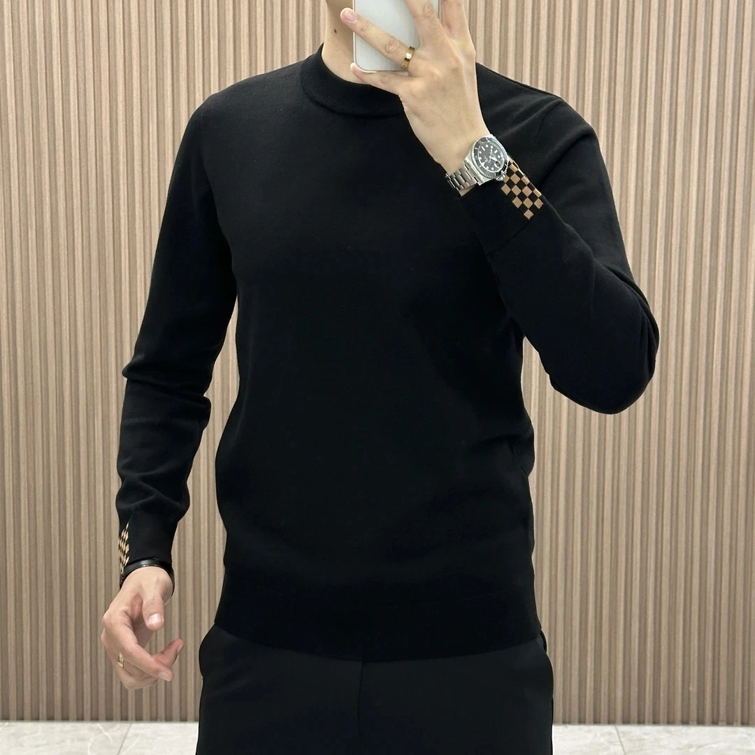 秋季毛衣圆领拼接长袖针织衫冬季男士半高领时尚修身加厚撞色百搭