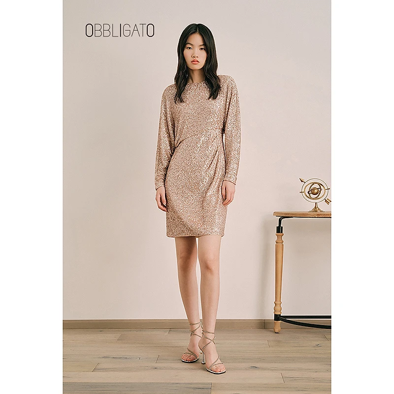 OBBLIGATO奥丽嘉朵1C34105340春季亮片刺绣连衣裙