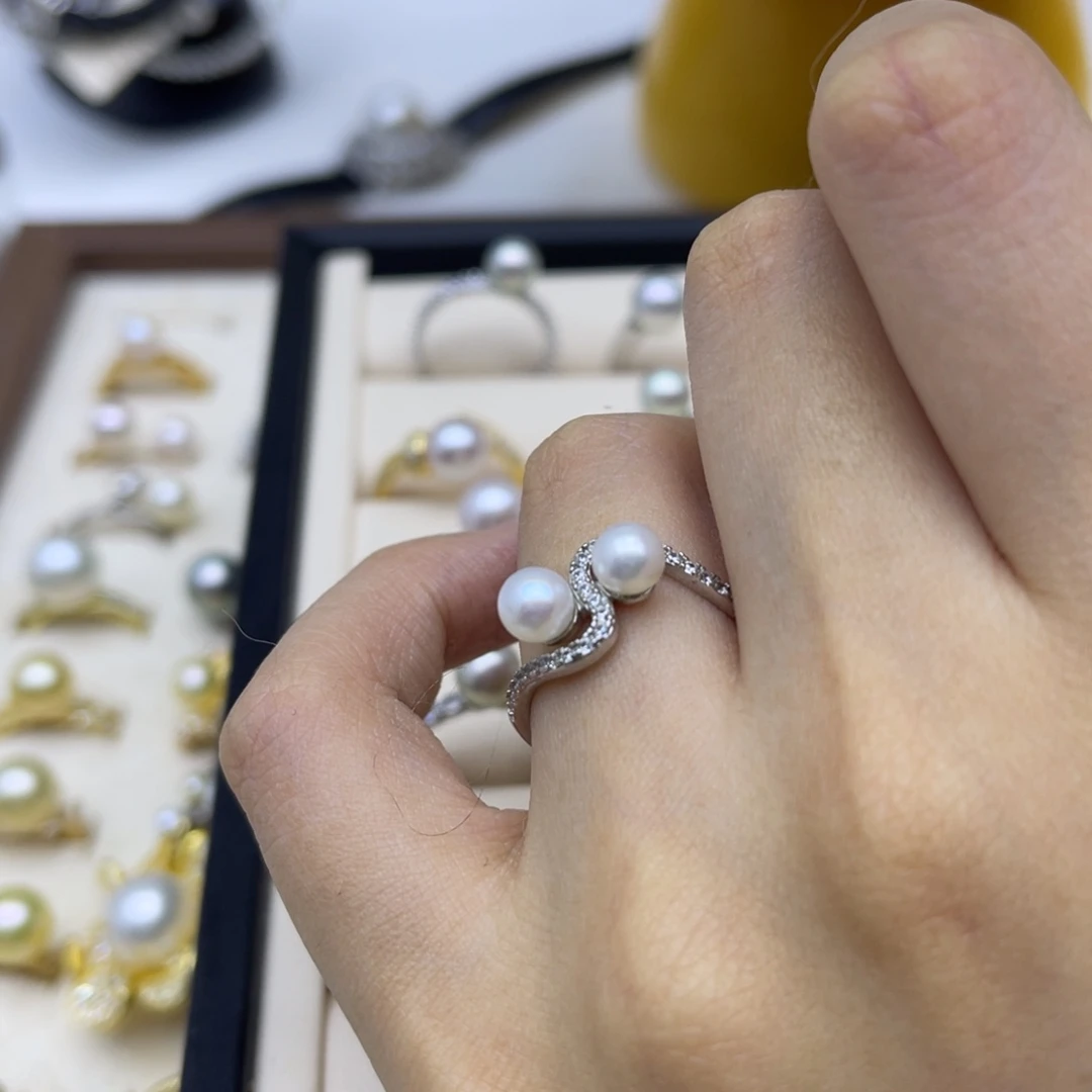 戒指银S925镶嵌淡水珍珠