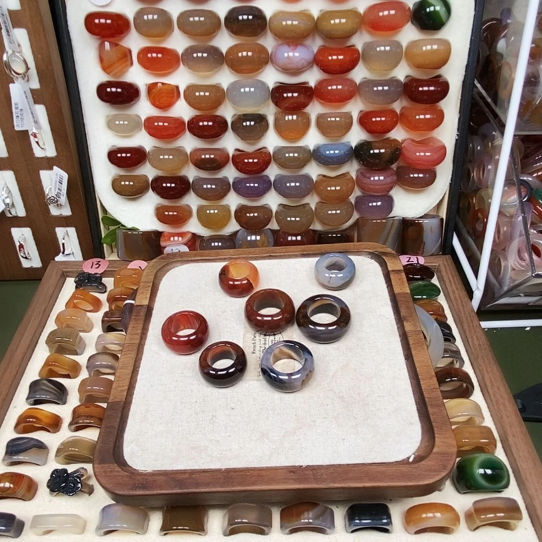 甜***橙玛瑙/玉髓合金戒指