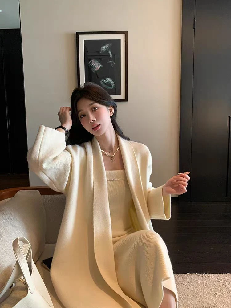 【氛围大女主】港风气质舒适针织抹胸连衣裙长款毛衣外套慵懒风套装