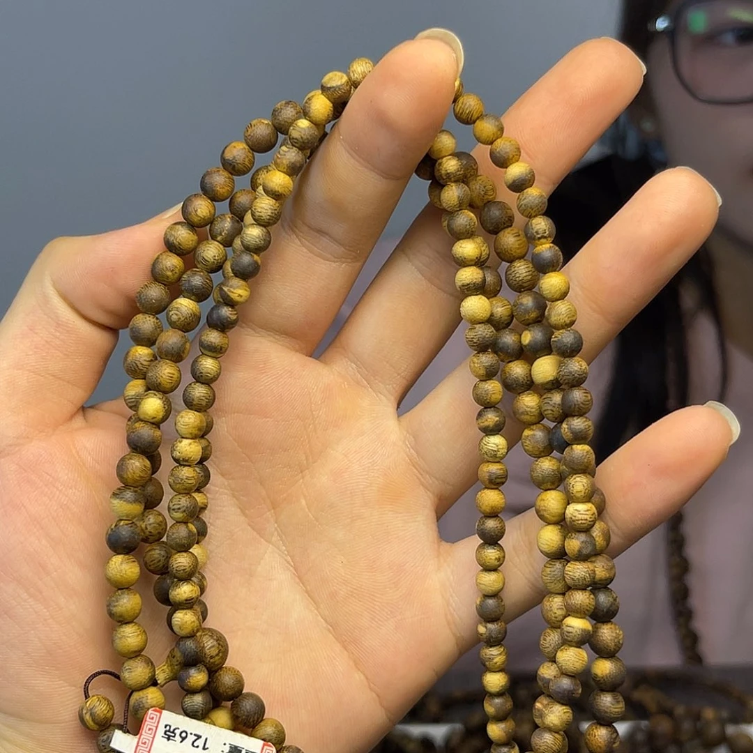 沉香碎屑+卡5卡6虎斑纹花珠多圈