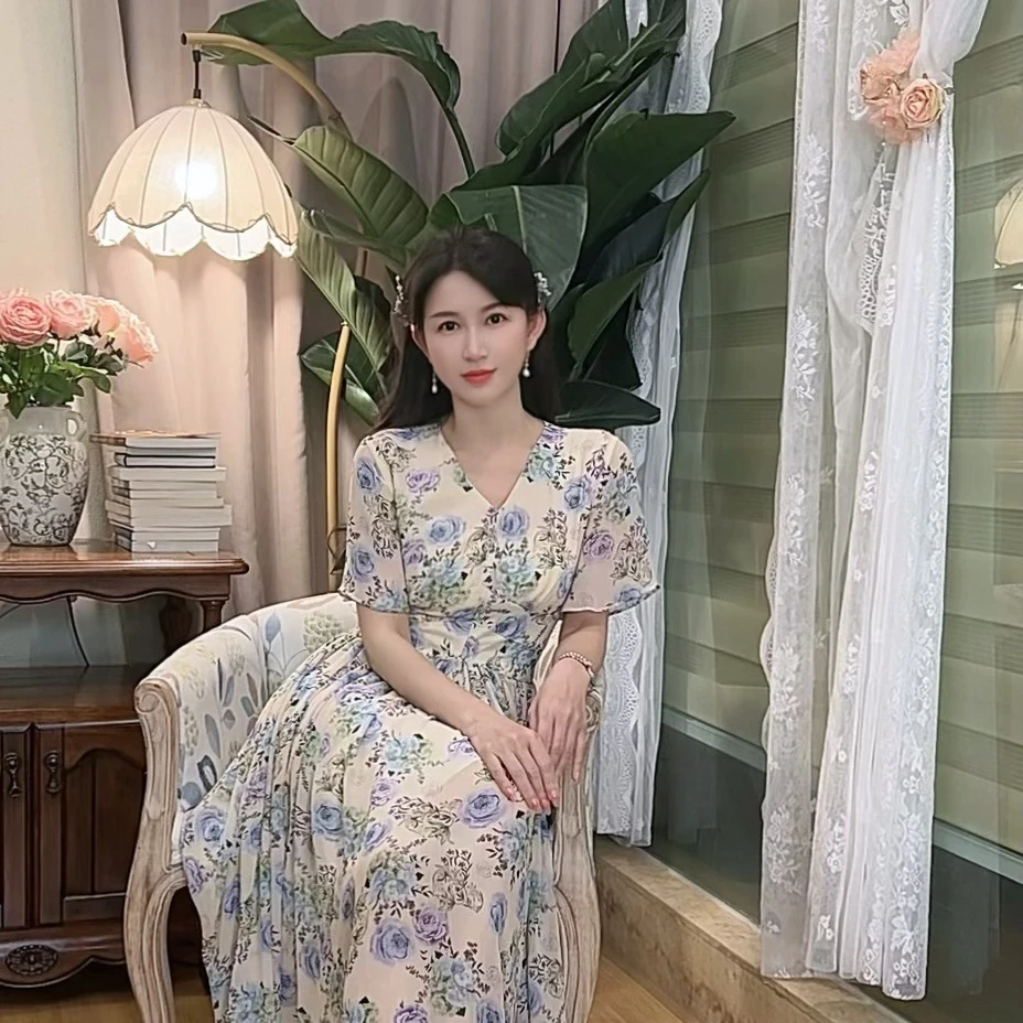 【丁香花影】 AN109 安妮老板 气质复古显白碎花短袖连衣裙