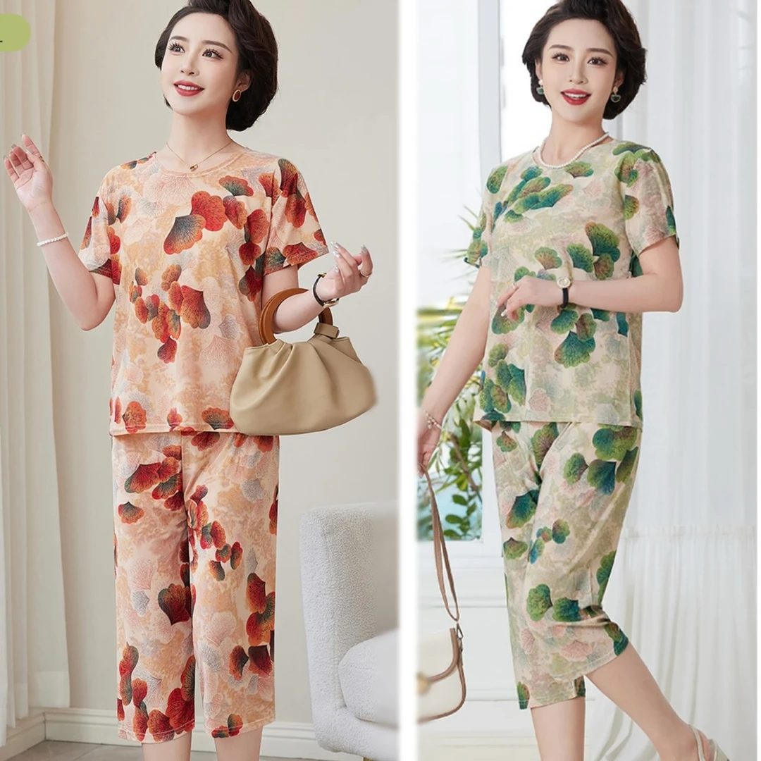 【上衣+裤子】夏季休闲冰丝凉爽时尚套装